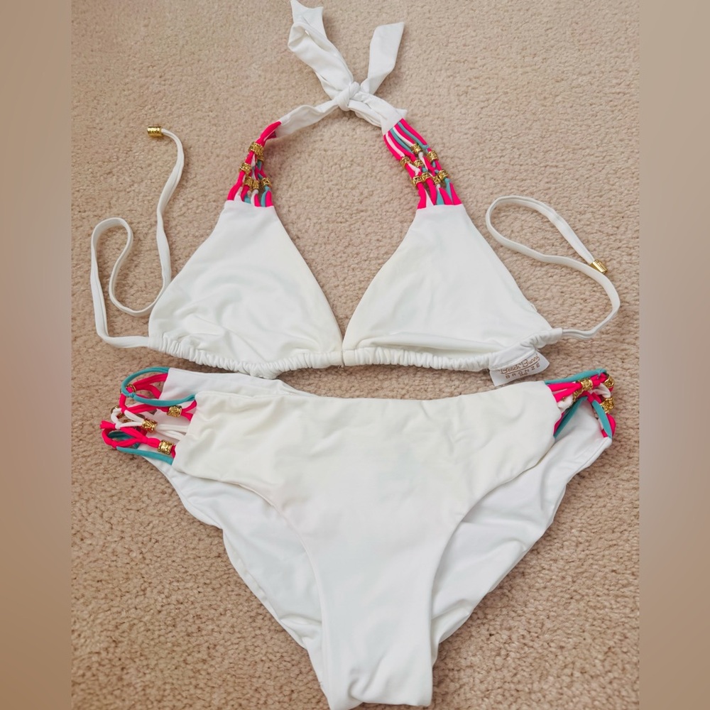 Beach Bunny white bikini medium with colorful accents